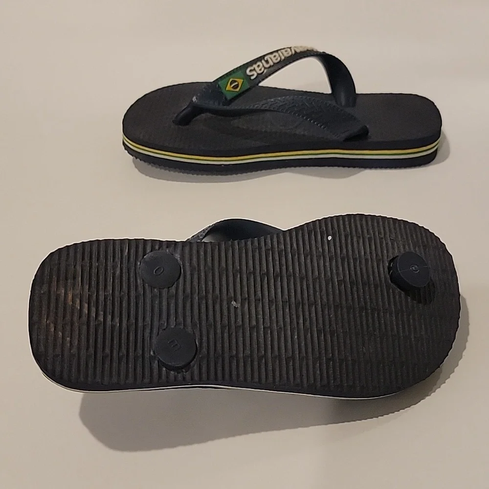New BABY BRAZIL LOGO FLIP FLOPS NAVY BLUE size 25-26 usa 9/10c blue flip sandal